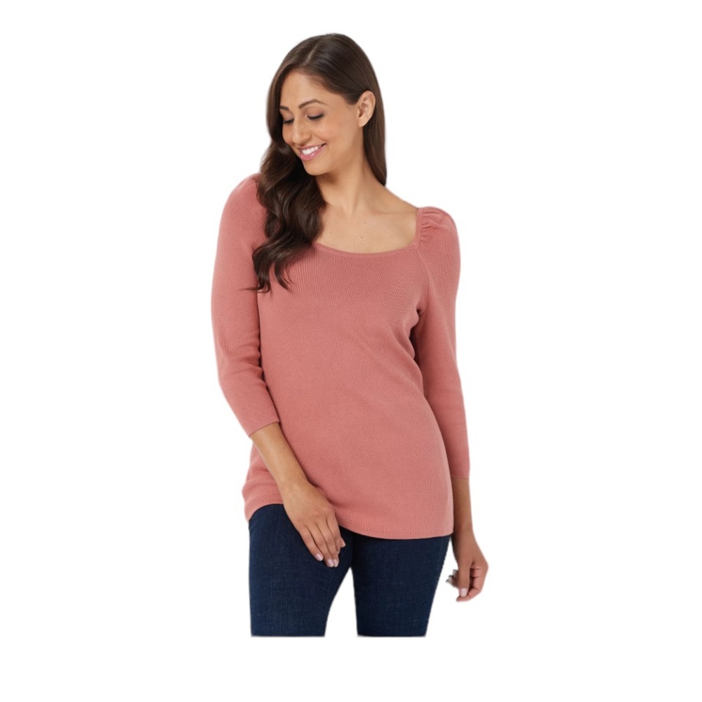 Women’s All Worthy Hunter McGrady Puff Sleeve Coral Sweater Knit Plus Size 1X